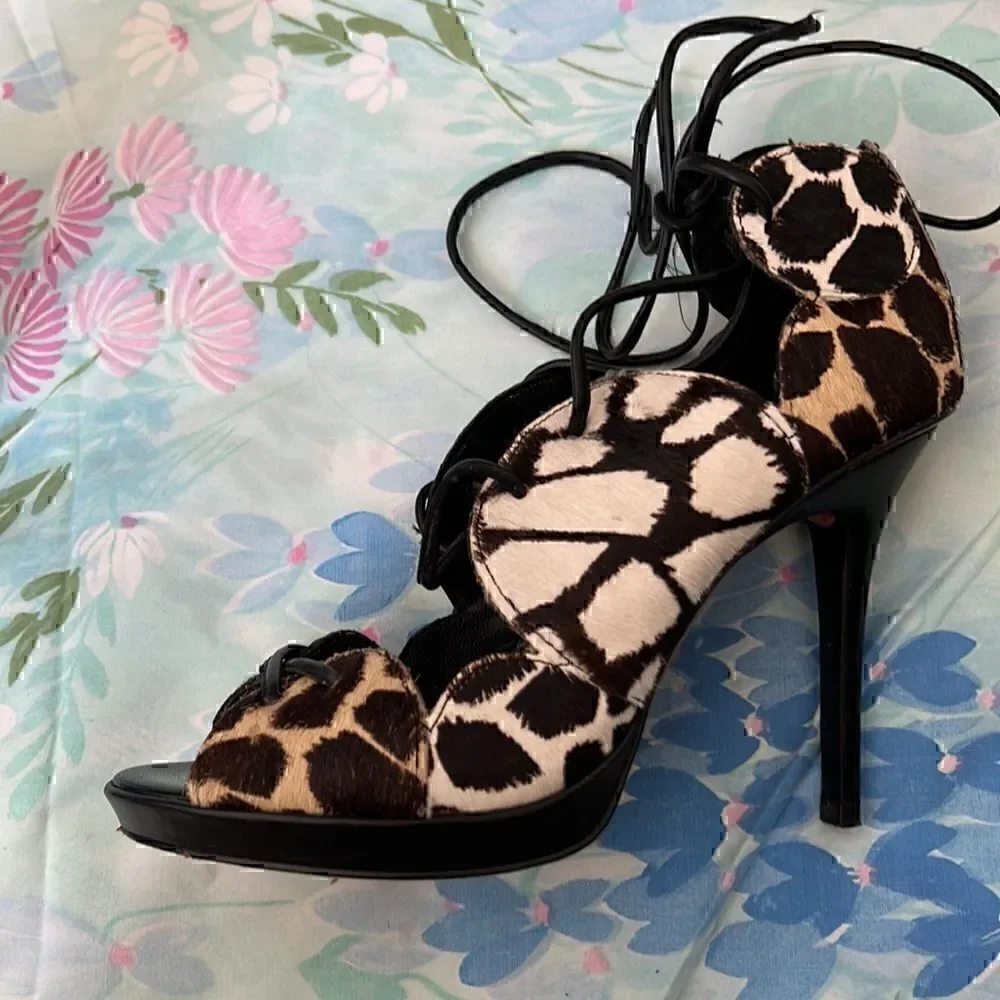 10 Crosby Derek Lam Animal Print Hair On Lace Up Heels 6